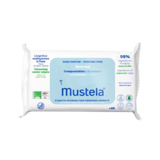 Lingettes Nettoyantes Compostables Sans Parfum Mustela, un paquet de 60 lingettes. 
