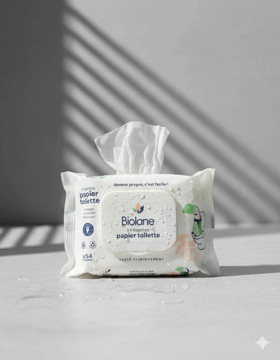 Biolane – 54 Lingettes Papier Toilette Humides pour Enfants